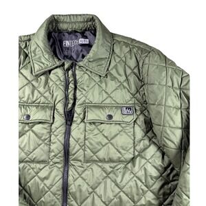 Fintech Mens Olive Green Quilted Full Zip Jacket XL Diamond Stitch Pockets